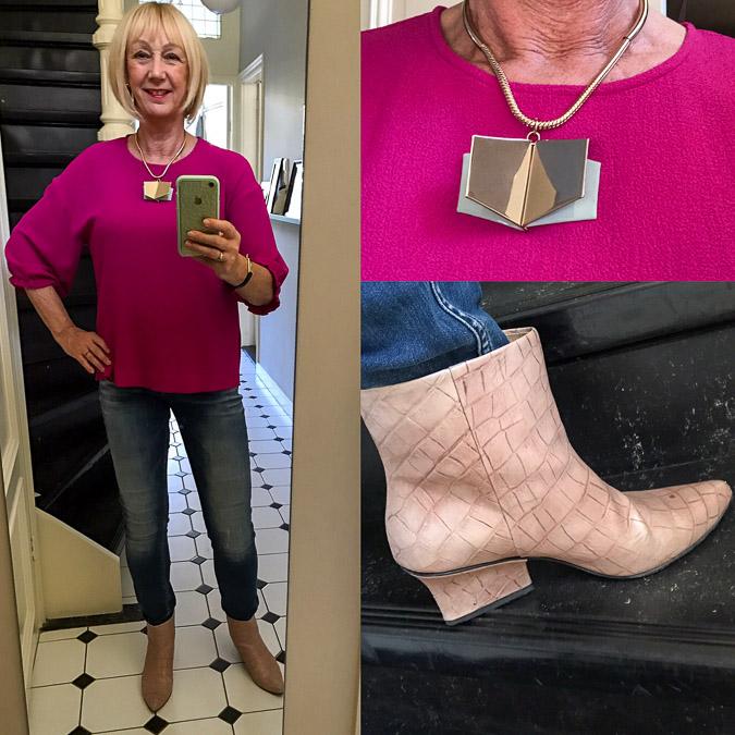 Fuchsia top and jeans