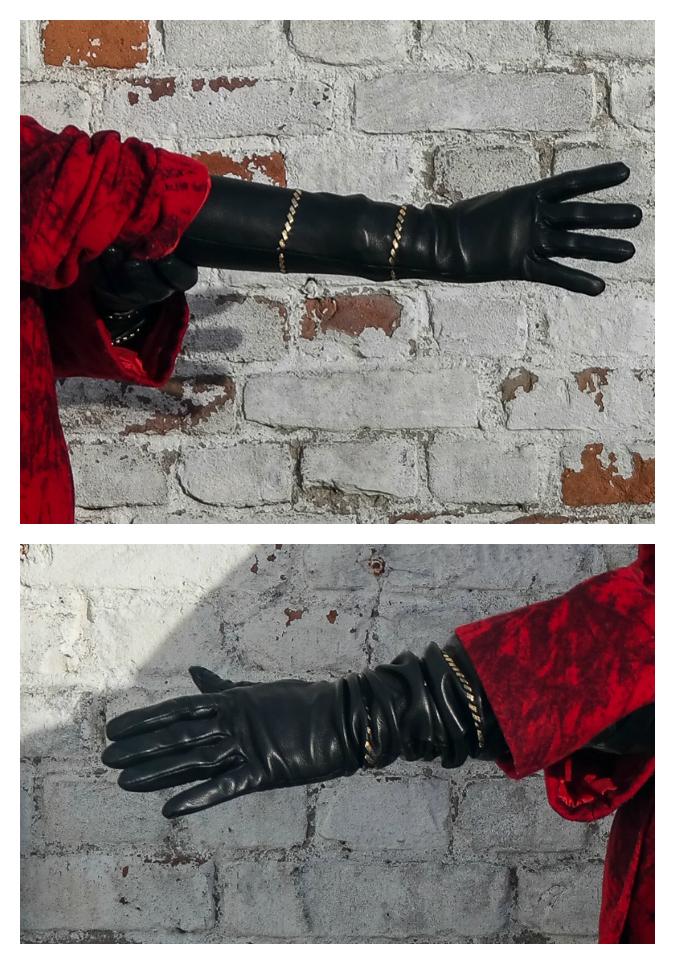 Long black leather gloves