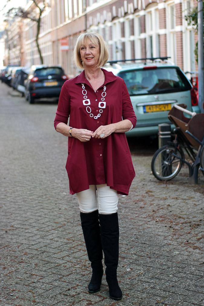 Dark red tunic with OTK boots