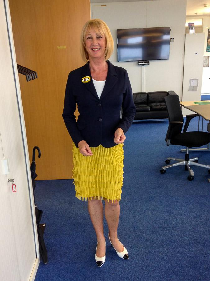 Yellow skirt with blue jacket summer edition