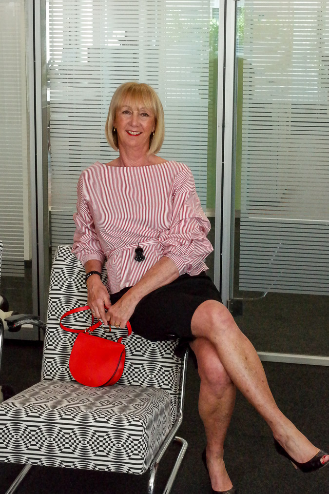 Red and white striped blouse