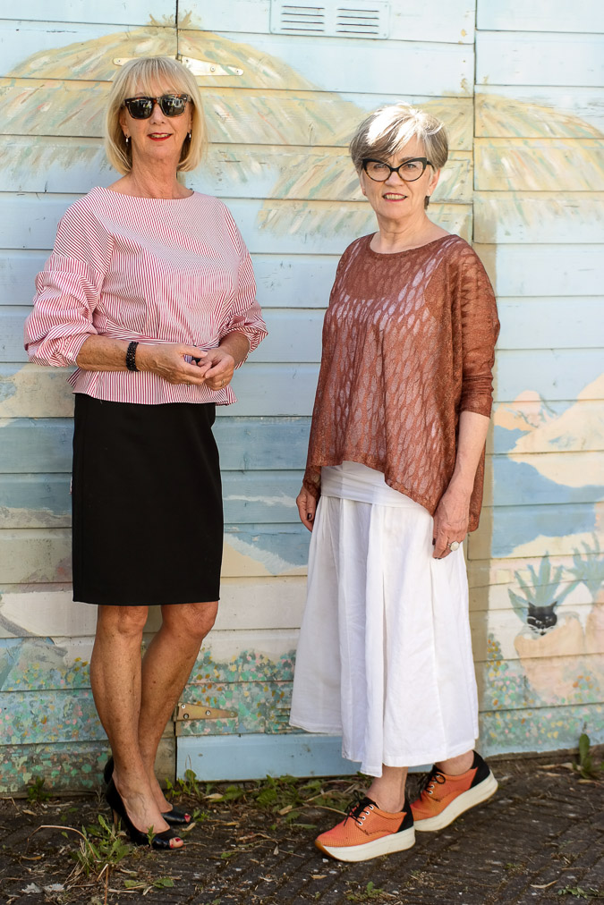Red and white striped blouse and Misja Beijers