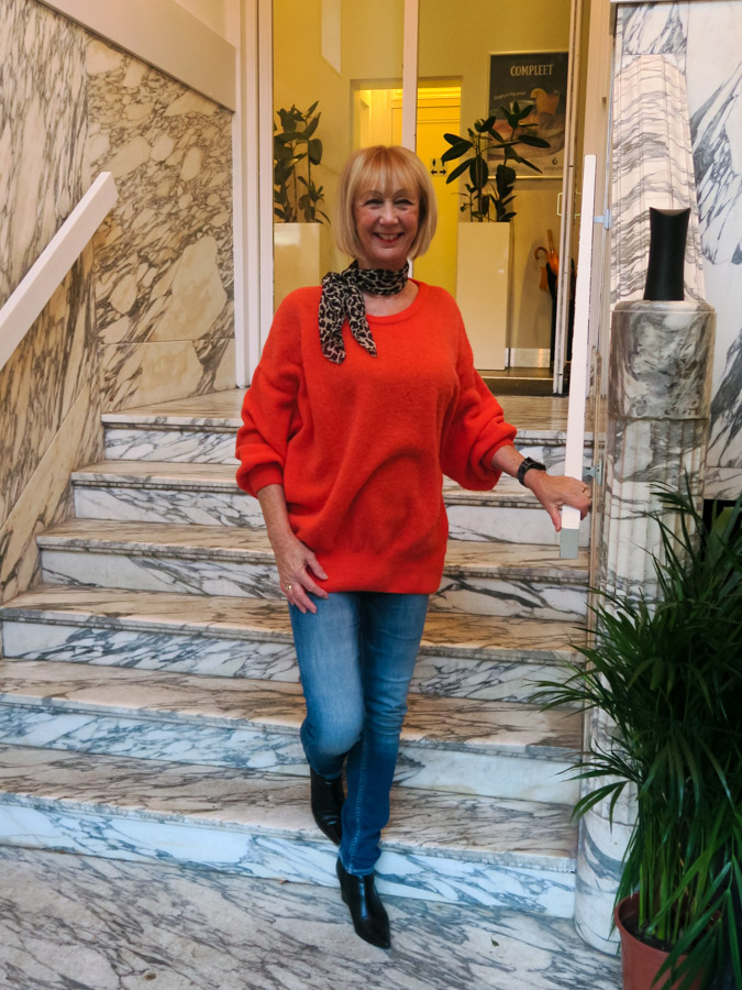 orange sweater