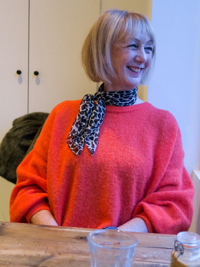 orange sweater