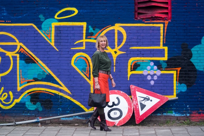 Orange leather skirt