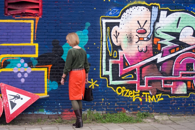 Orange leather skirt