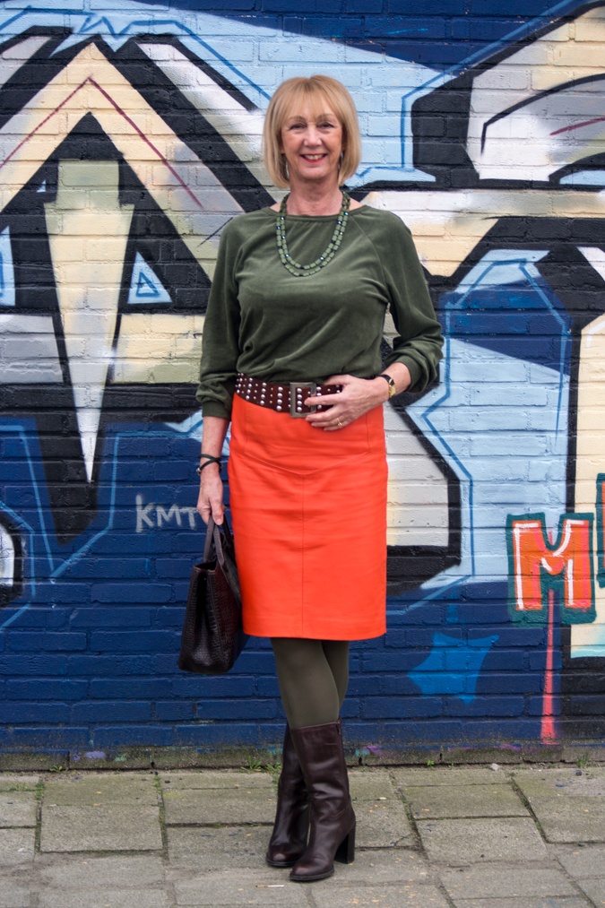 Orange leather skirt