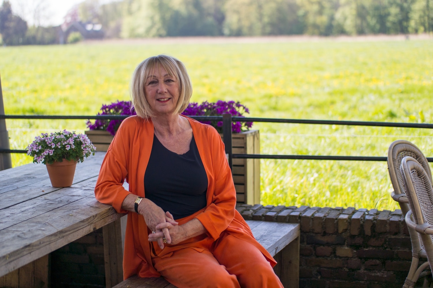 Orange trouser suit