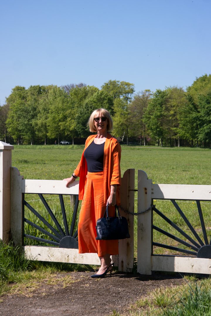 Orange trouser suit