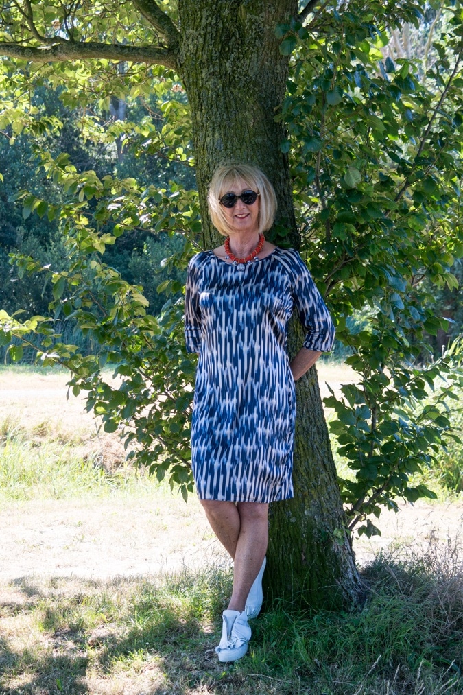 Blue and pink striped dress