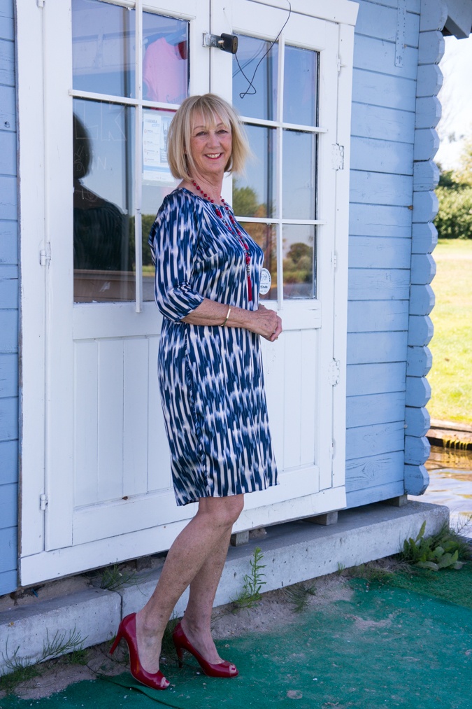 Blue and pink striped summer dress