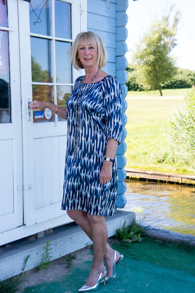 Blue and pink striped summer dress