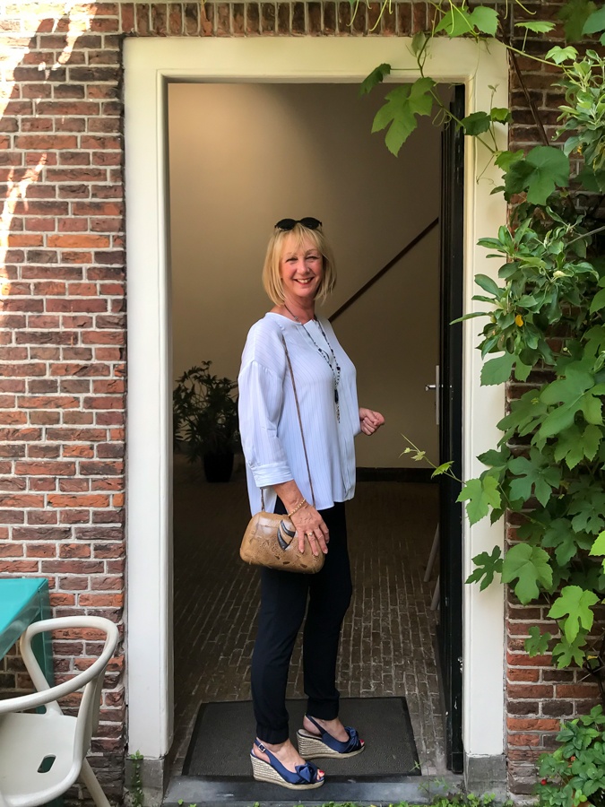 Marlene Birger shirt with blue jogging trousers 2
