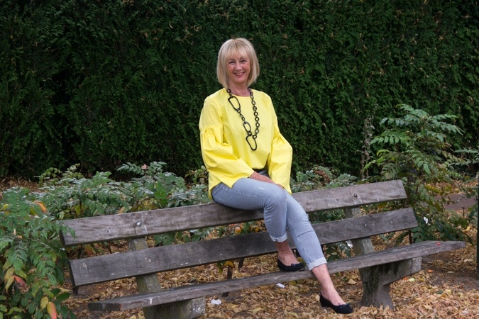 Bright yellow top with bell sleeves