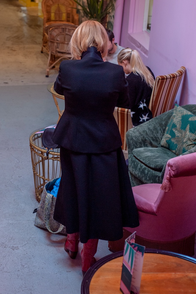 Wide black midi skirt