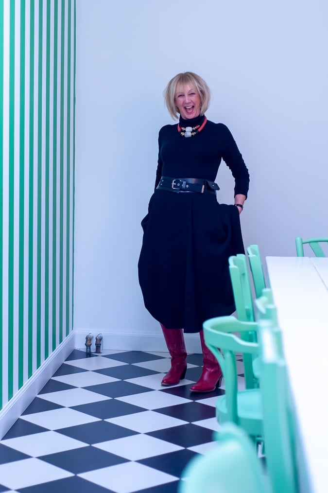 Wide black midi skirt