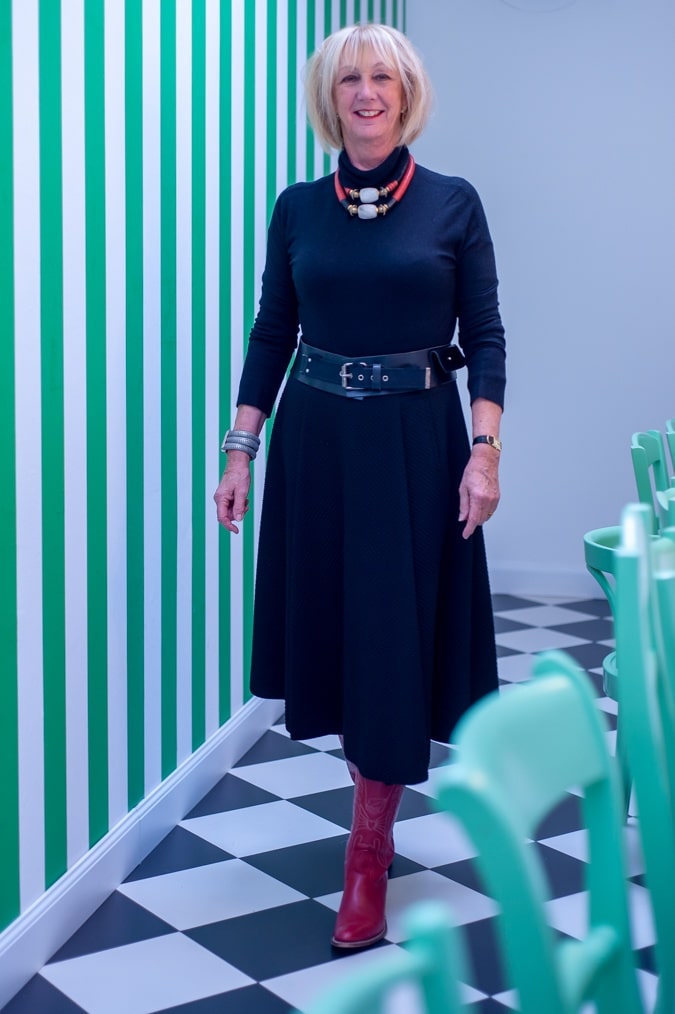 Wide black midi skirt