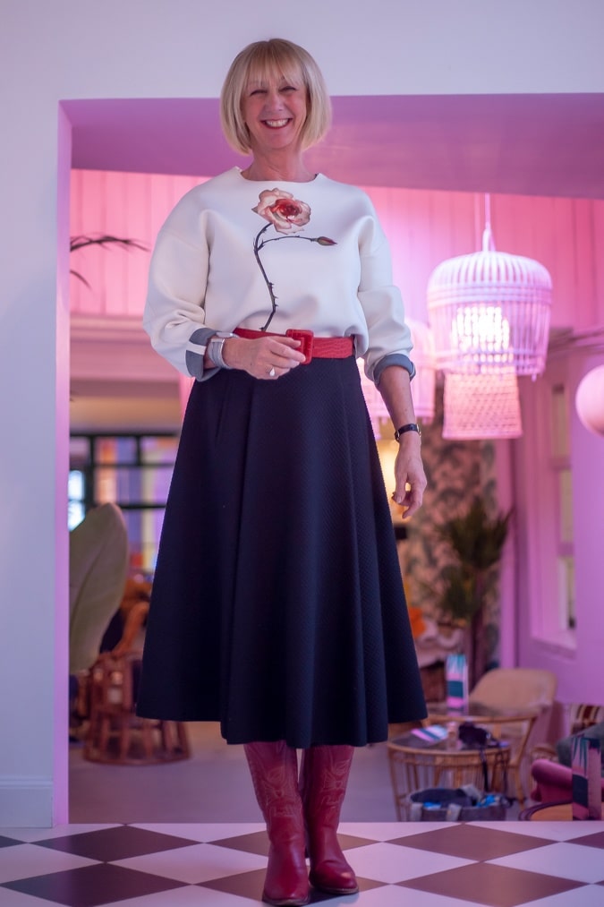 Wide black midi skirt