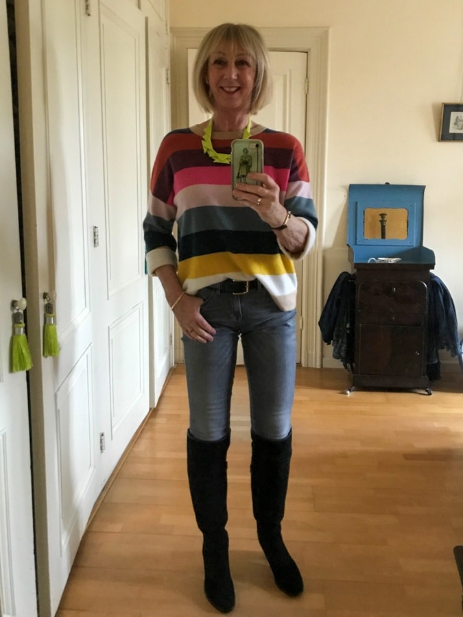 Striped cashmere jumper on jeans
