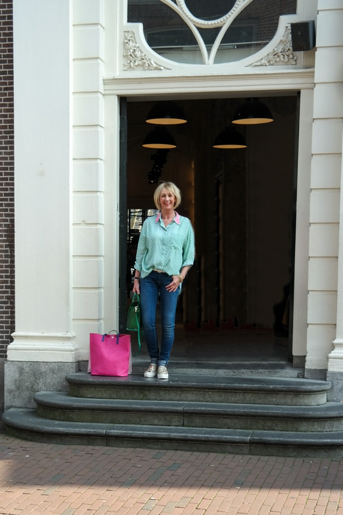 Green shirt with pink sequins