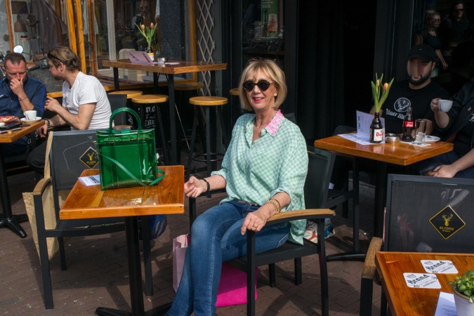 Green shirt with pink sequins