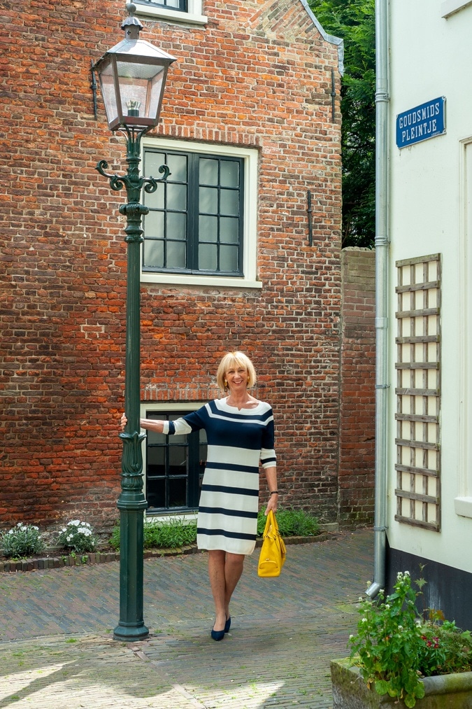 Blue and white striped dress
