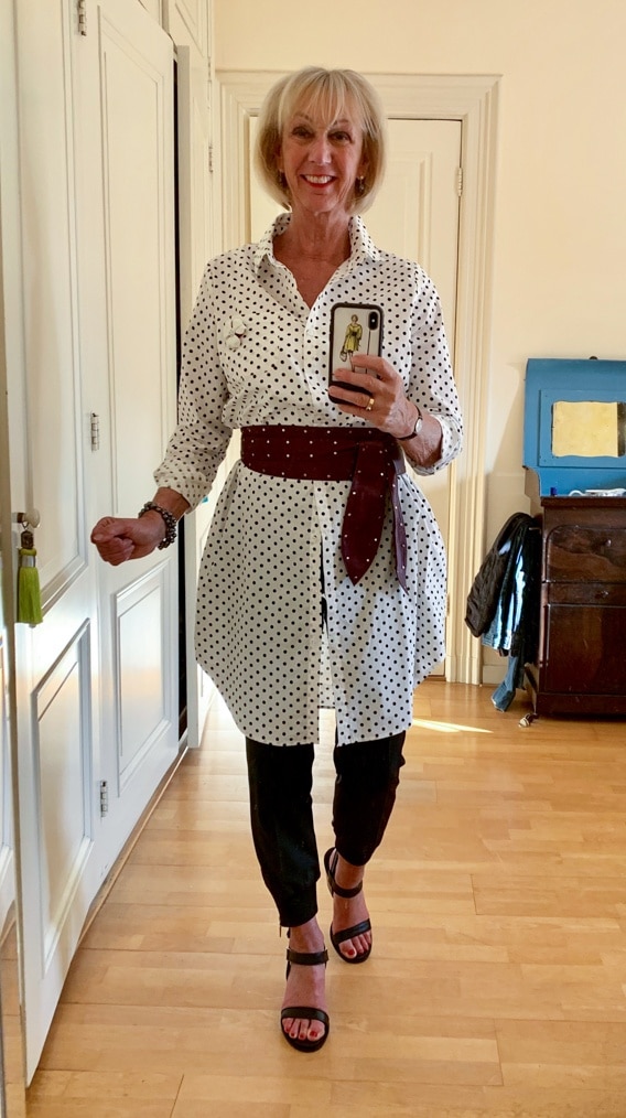 Polka dot dress Essentiel worn as jacket