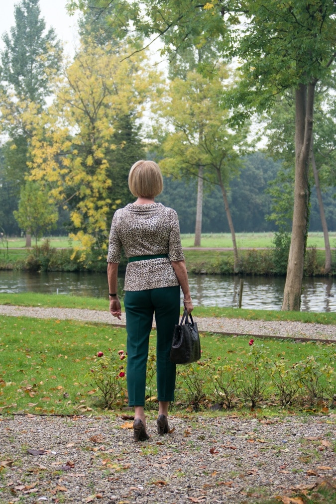 Green trousers with leopard top