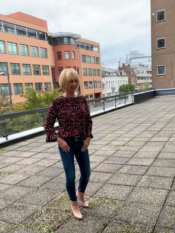 Pink with black top and pink boots