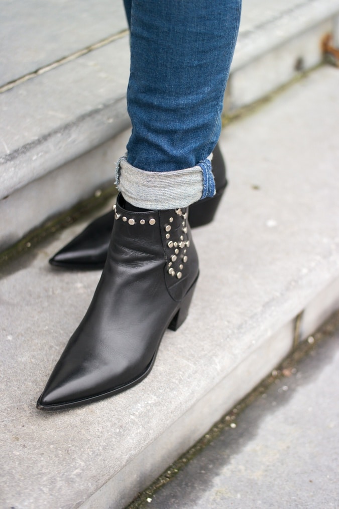 Black flat ankle boots with studs