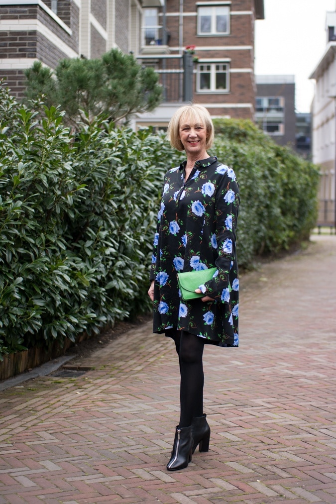 black dress with blue flowers by Essentiel