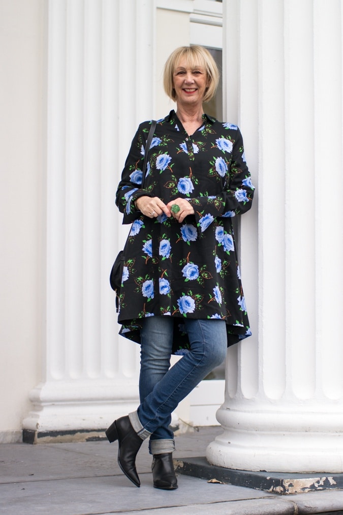 black dress with blue flowers by Essentiel