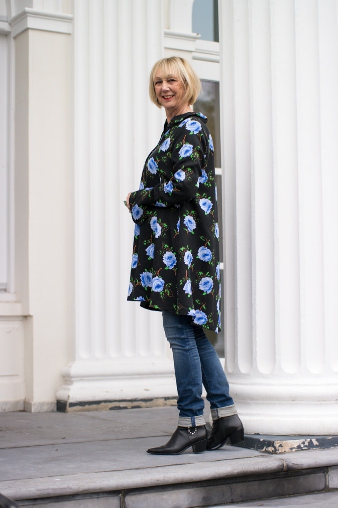 black dress with blue flowers by Essentiel