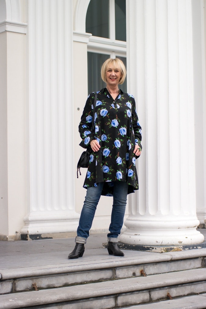 black dress with blue flowers by Essentiel