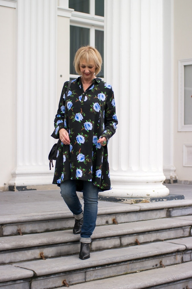 black dress with blue flowers by Essentiel