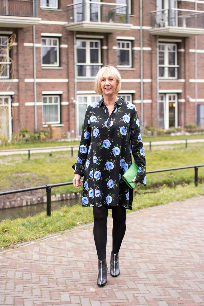 black dress with blue flowers by Essentiel