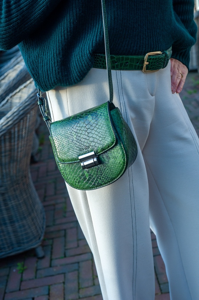 Green crossbody bag snake print