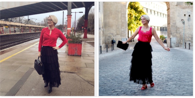 Nikki of Midlifechic in tiered ruffle skirt by Hope Fashion UK