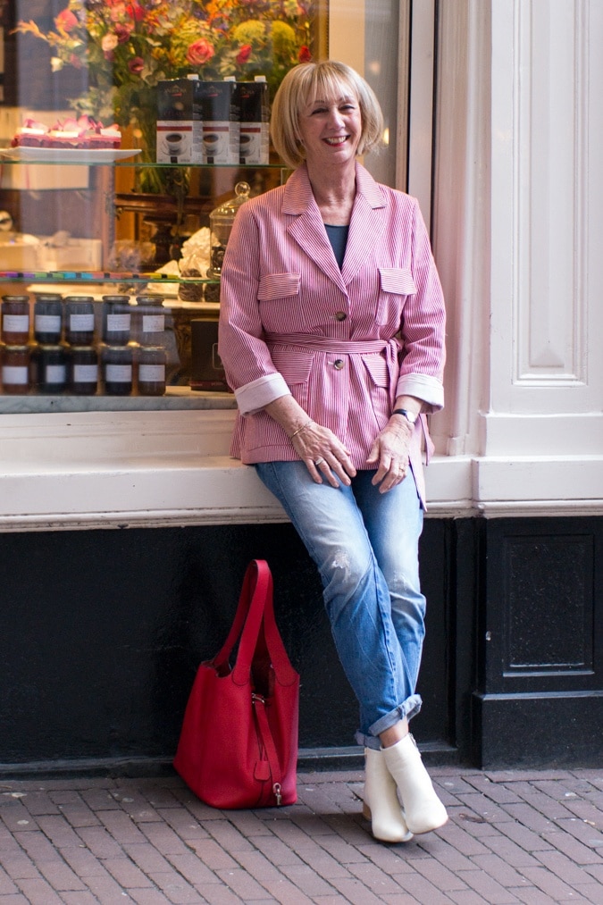 Red and white striped jacket
