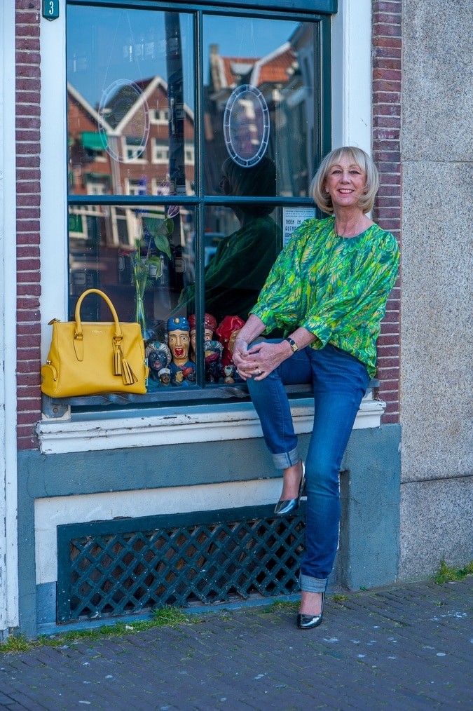 Green and yellow silk blouse