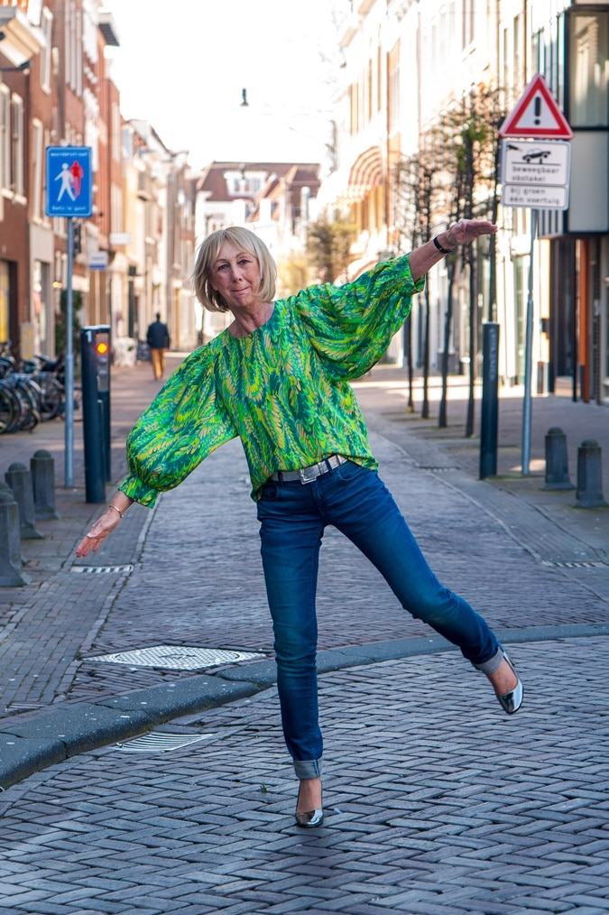 Green and yellow silk blouse