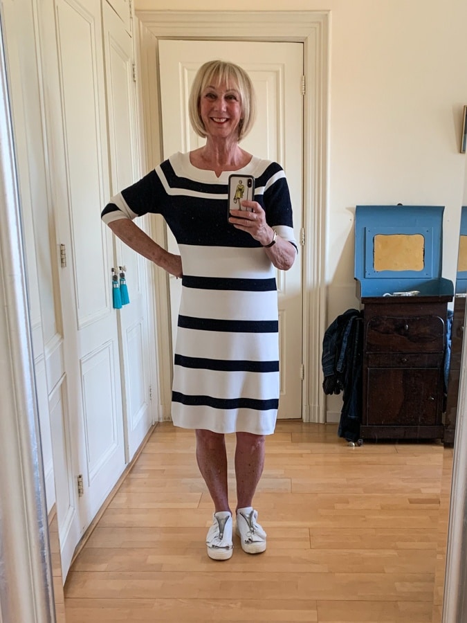 red and white striped dress