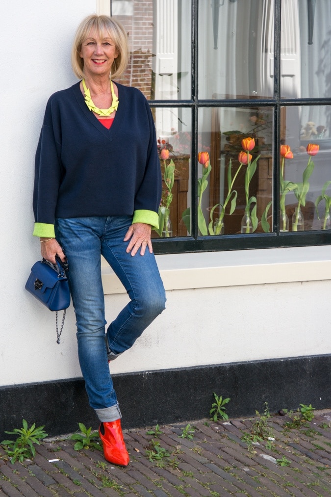 Blue and lime sweater