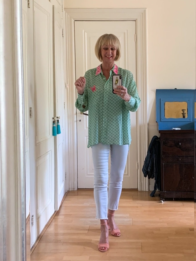 Green checked shirt with pink sequins