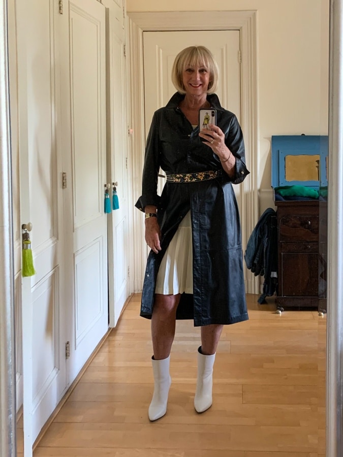 Leather dress with the sleeveless dress showing