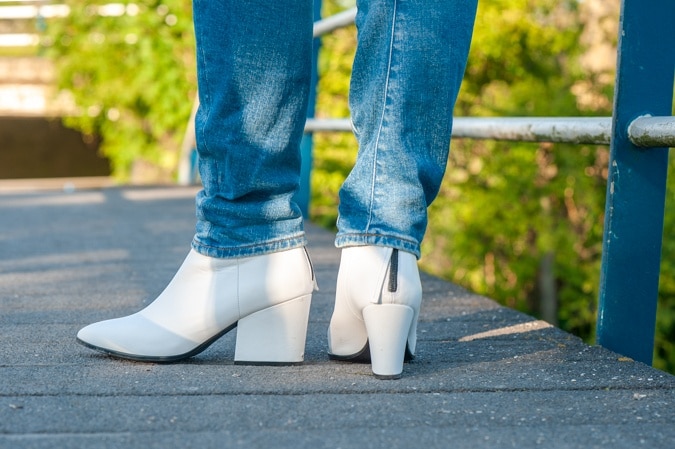 White pointy ankle boots