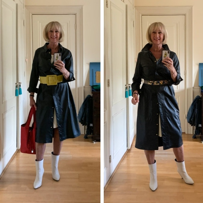 leather dress with two belts