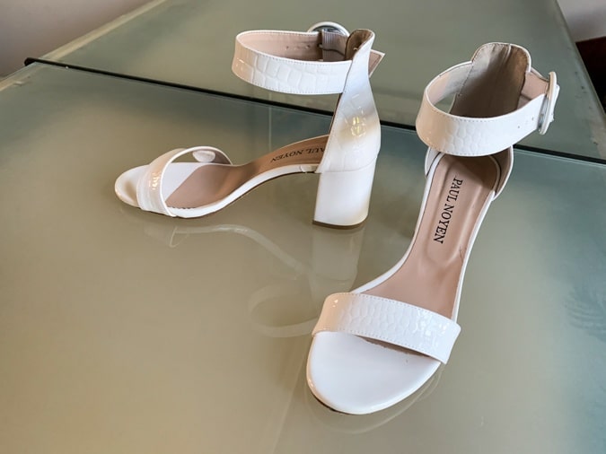 White block heeled sandals