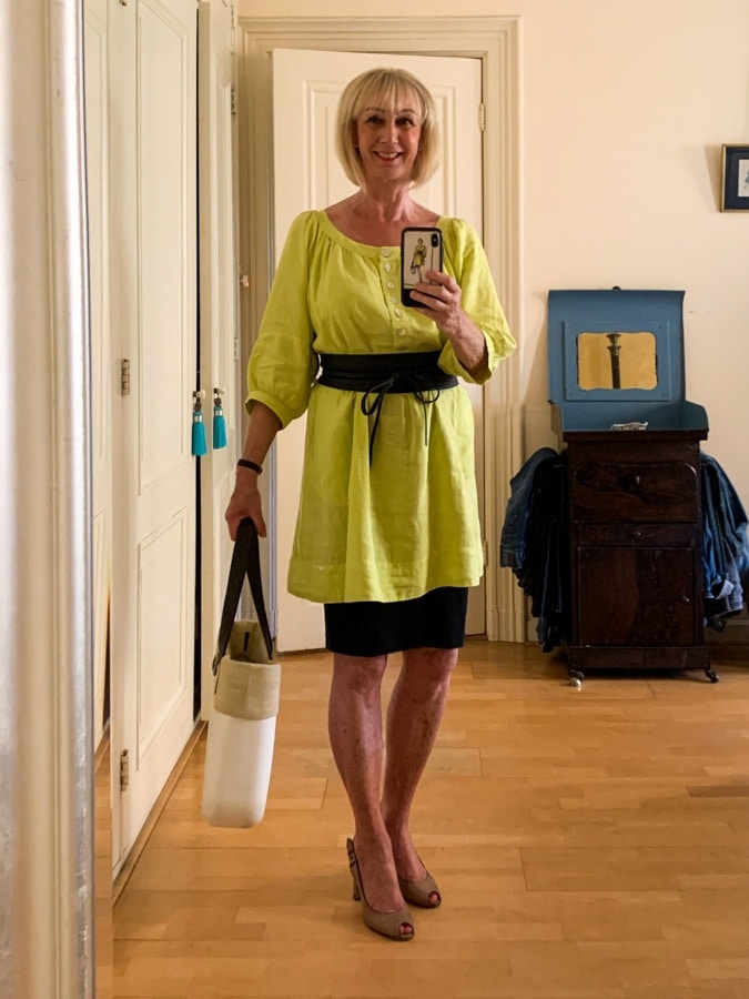 Lime yellow linen dress