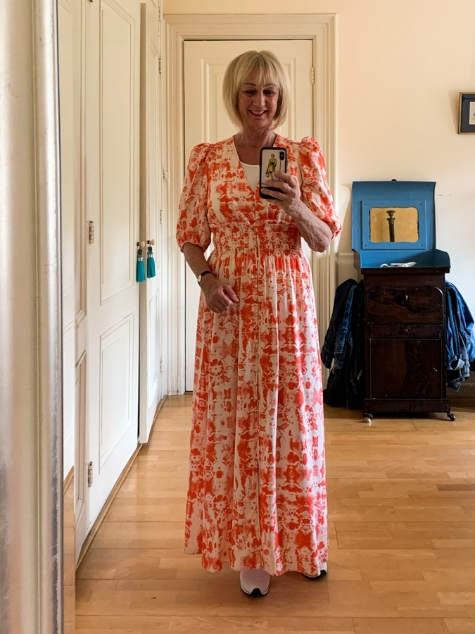 Outfit Saturday pink and orange maxi dress